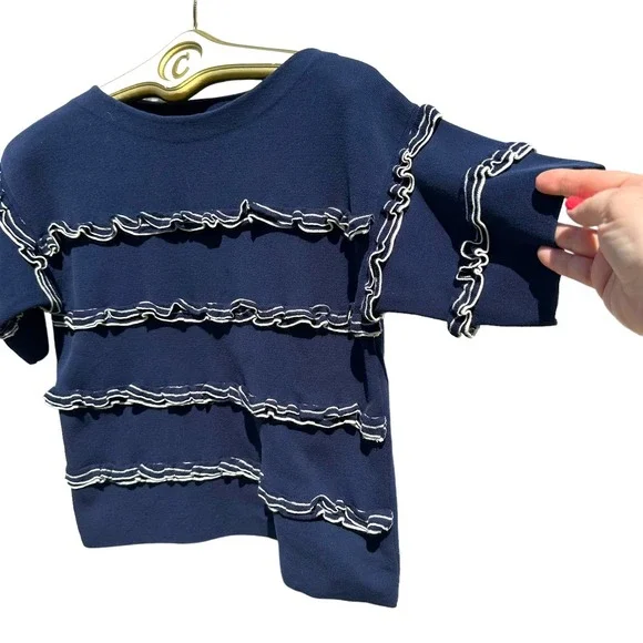 J.Crew - Short Sleeve Ruffled Boat Neck Pullover fine knit Sweater, SizeS - Picture 8 of 12